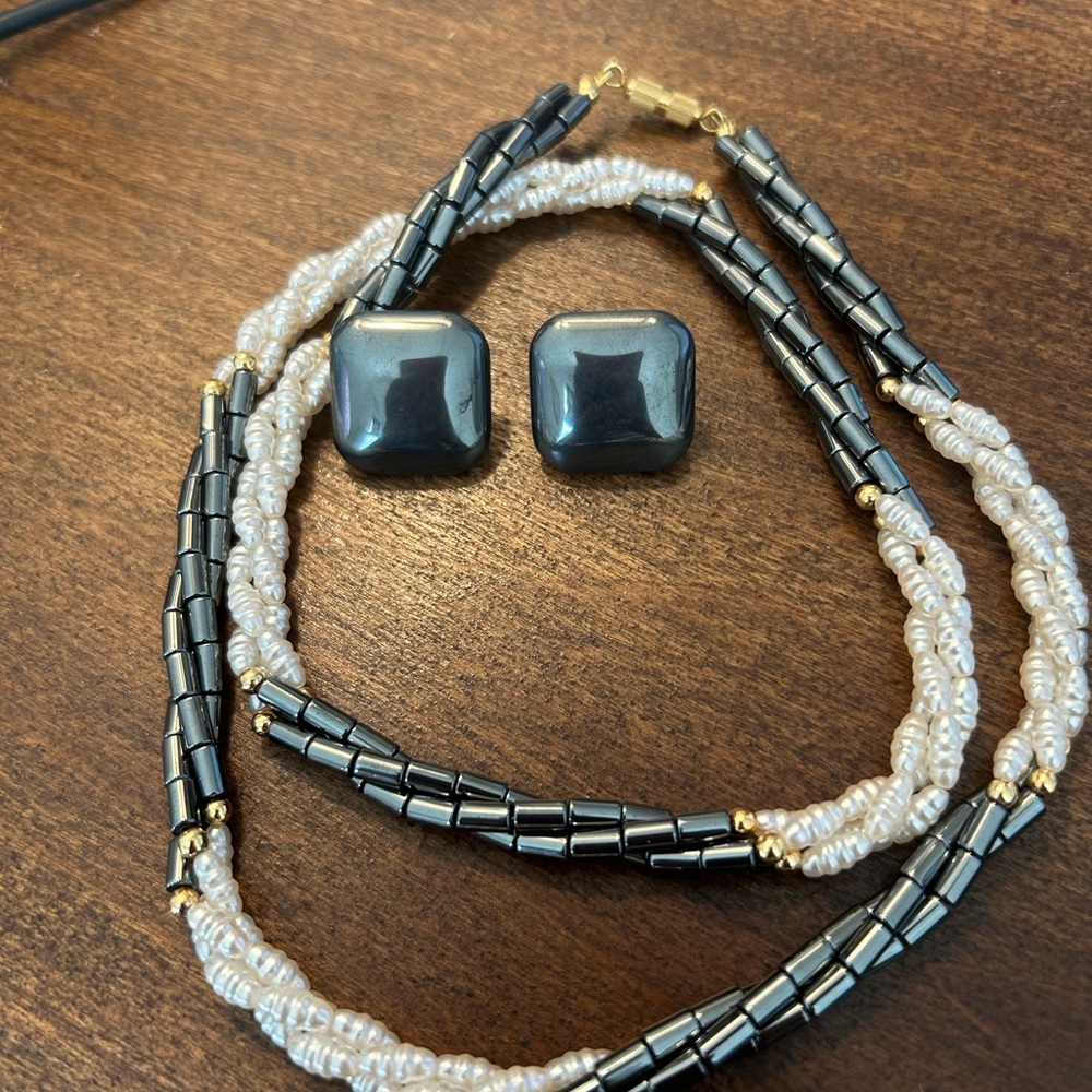 NWOT Black and White Beaded Necklace and Earring Set